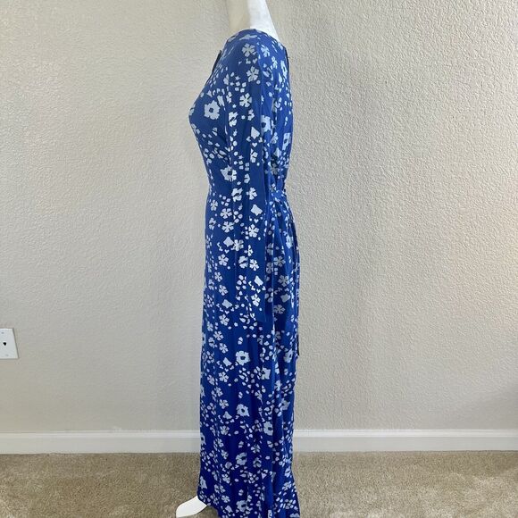 Batik Keris Dress Sz Medium Kaftan Royal Blue Floral Print Tie Waist Wax Process - Picture 8 of 15